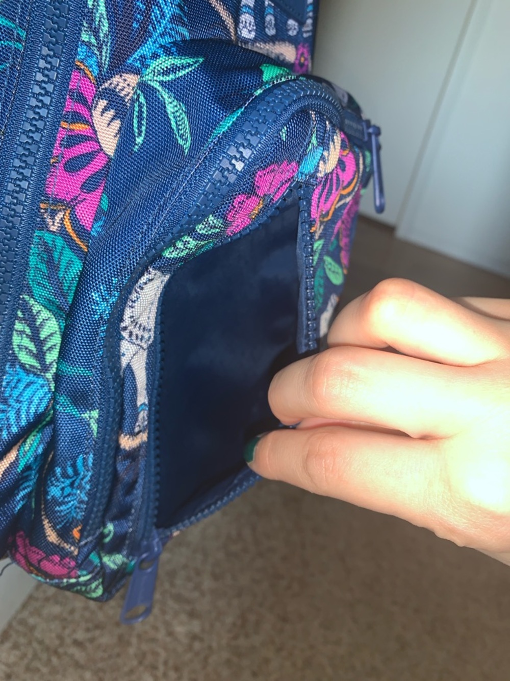 Vera Bradley Navy Elephant Floral Sling Bag with Teal and Pink Accents - Picture 7 of 7